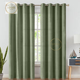 2 Pieces Plain Dyed Velvet Eyelet Curtains-Sage Green